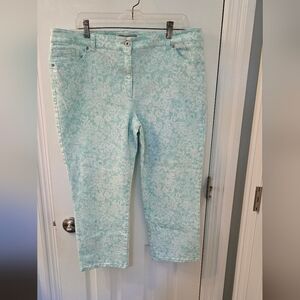 Chico's Women's Mint Green  Print Crop Pants, Size 16-18, Chicos Size 3 (312)